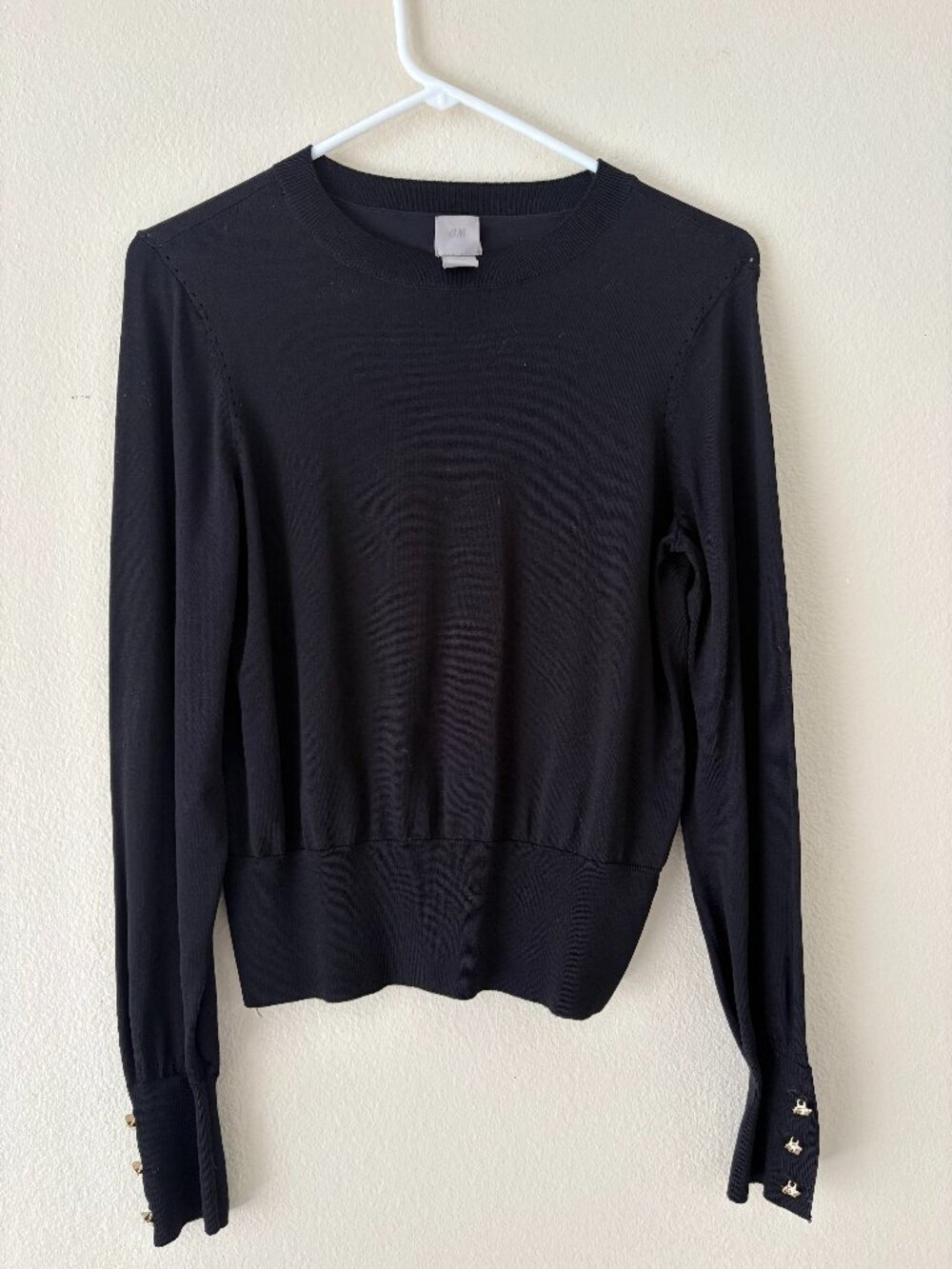 H & M Black Long Sleeve Sweater with Gold Button Cuffs